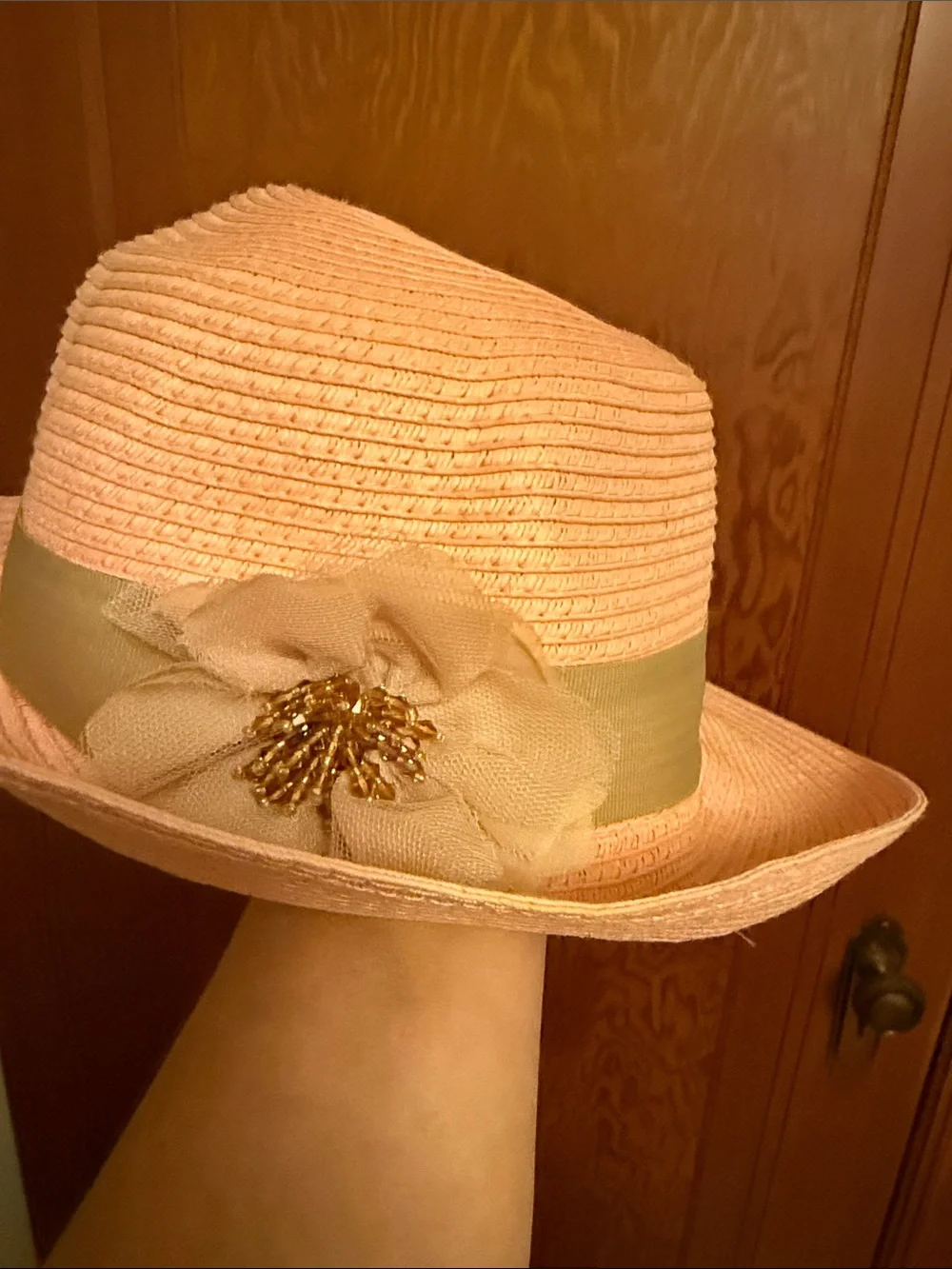 August Hats Pink Straw Cloche with Decorative Band